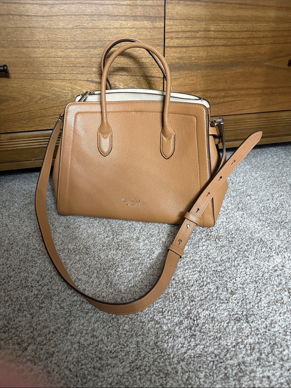 Kate Spade Tan Leather Top-Handle Satchel with Shoulder Strap